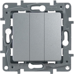 Выключатель Etika, трехклавишный, без подсветки, алюминий